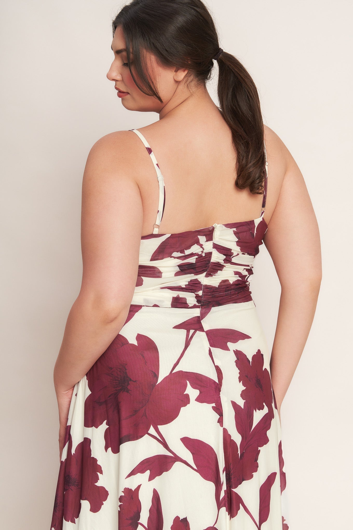 WINE BLOOM POWER MESH MIDI DRESS Flying Tomato